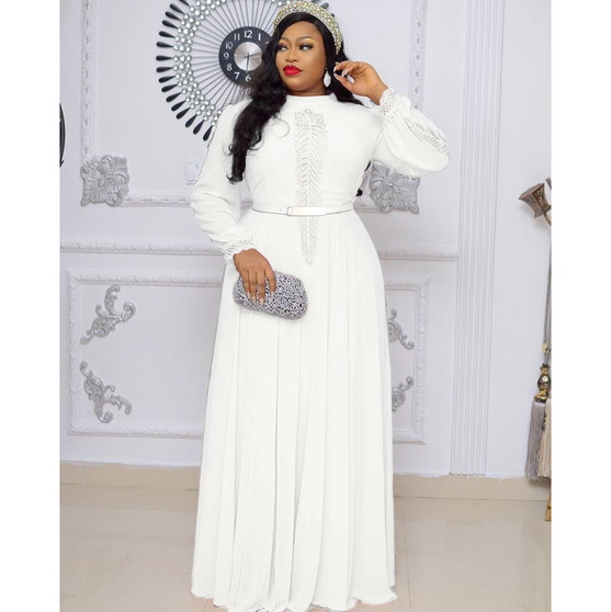 African Women chiffon long sleeve belted dress