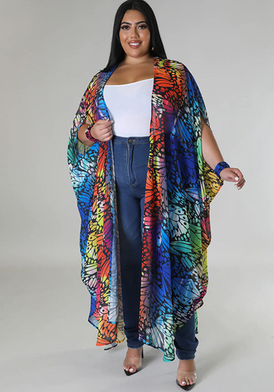 Plus Size Women Chiffon Print Casual Robe