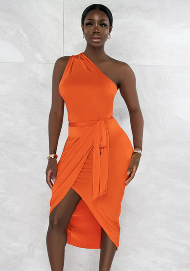 Women Sexy Slash Shoulder Sleeveless Slit Dress