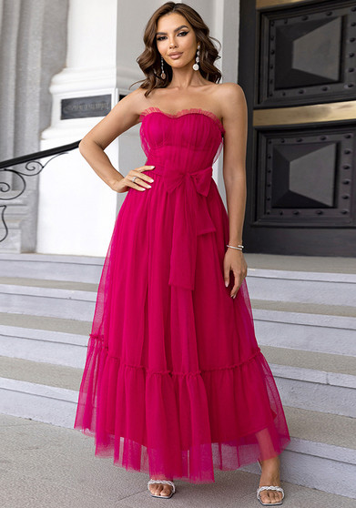 Summer Sexy Strapless Mesh Ruffled Formal Party Dress