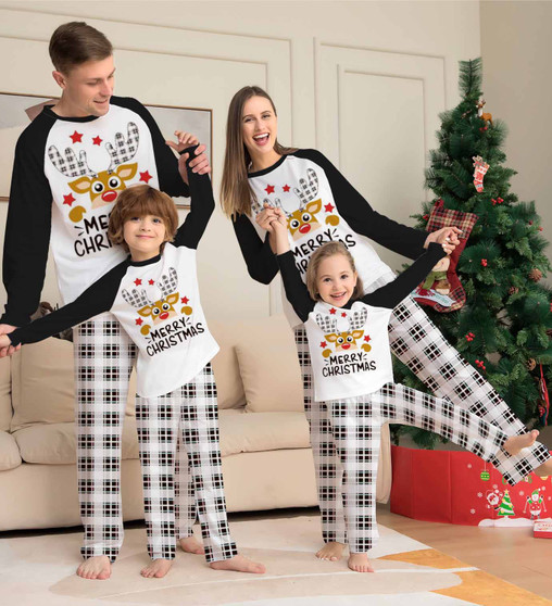 Plaid Fawn Print Christmas Parent-Child Suit Fashion Deer Head Family Pajamas Two Piece Set