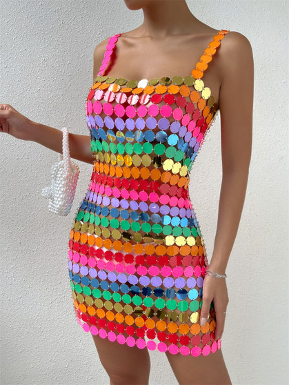 Summer Party Multicolor Sexy Sequin Club Dress