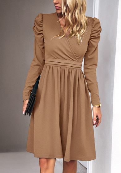 Ladies Elegant V-neck Long Sleeve Dress