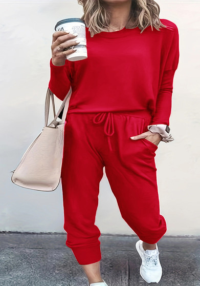 Casual Round Neck Set Spring Autumn Long Sleeve Plus Size Elastic Waist Trousers Two-Piece Set 0xl-4x