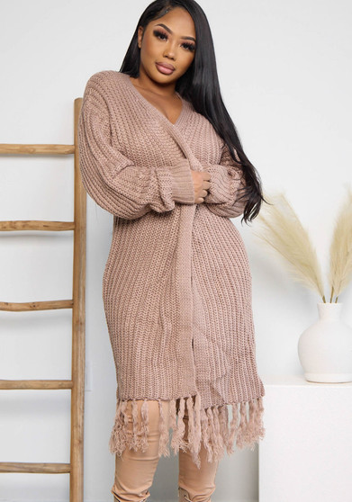 Women sweater cape fringed dress