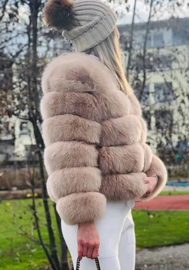 Women Patchwork Winter Warm Long Sleeve Crop Faux Fur Jacket