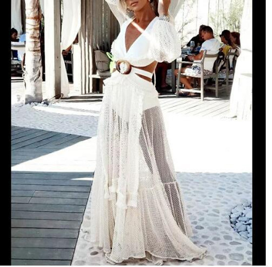 Beach Crochet Cutout Lace Holidays Robe Sun Protection Beach Dress