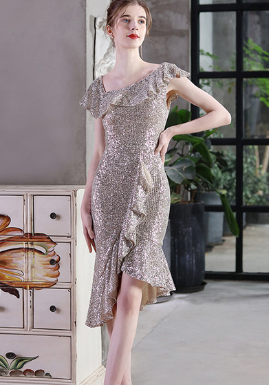 Plus Size Women Sequin Formal Party Midi Evening Dress