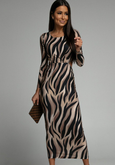 Round Neck Slim Slit Low Back Slim Waist Maxi Dress