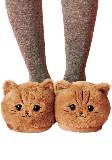 Cute cartoon coffee cat slippers indoor household warm animal cat plush cotton slippers