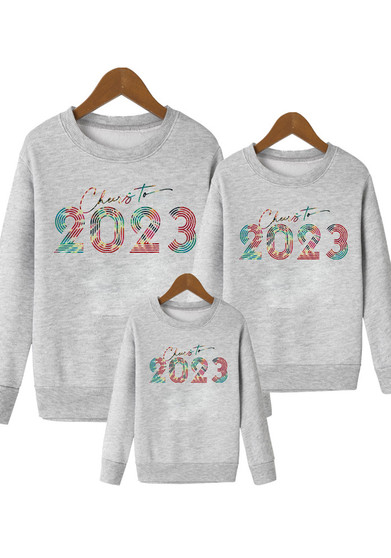 2023 Print Fashion Family Parent-Child Outfit Trendy Round Neck Long-Sleeved Sweatshirt