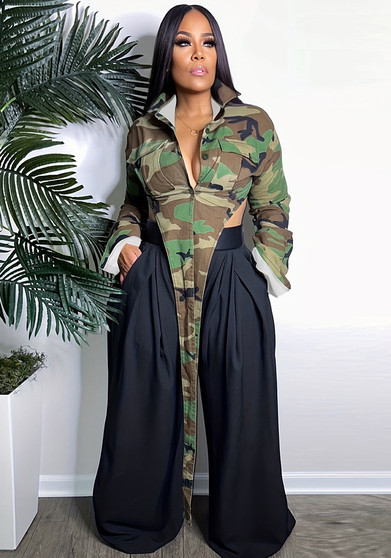 Women Camo Print Casual Jacket