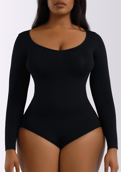 One-Piece Tummy Control Butt Lift Shaping Bodysuit Women Tight Fitting Long Sleeve Basic Body Shapewear