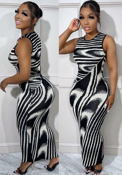 Summer Striped Gradient Printed Sexy Slim Fit Slim Waist Bodycon Tight Fitting Dress