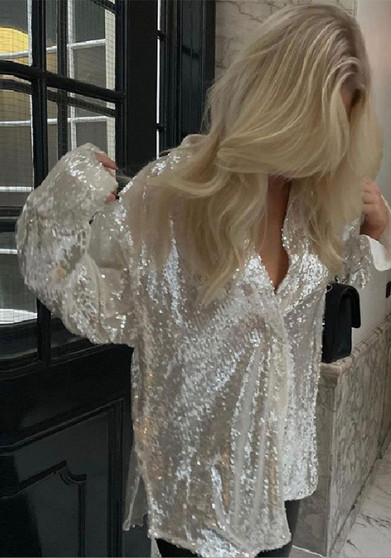 Women sequined loose long shirt