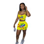 Women's Fashion Casual Printed Camisole Top Shorts Two Piece Set