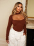 Women Basic Casual High Neck Long Sleeve Bodysuit