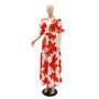 Women V-Neck Casual Puff Sleeve Printed Dress