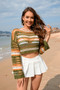 Women Spring and Summer Hollow Stripes Patchwork Sexy knitting Top