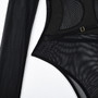 Women mesh long-sleeved hollow See-Through Patchwork Halter Neck V-neck Bodysuit