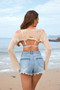 Women Spring Summer Beach Cover Up Solid Bell Bottom Sleeve Knitting Top