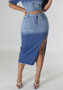Women Stretch Slit Gradient Denim Skirt