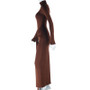 Women's Solid Color Round Neck Long-Sleeved Streamer Tie Chic Long Dress