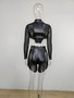 Women's Clothing Fringe Sexy Leather Jacket Shorts Two Piece Set