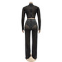 Fashionable Women's Solid Color Beaded Mesh Long-Sleeved Two-Piece Trousers Set