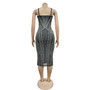 Fashion Women's Solid Color Sexy Beaded Mesh Strap Dress