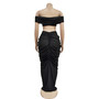 Fashion Women's Solid Color Sexy Off Shoulder Crop Top Pleated Skirt Two Piece Set