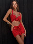 Two Pieces Women's Flower Bikini Skirt Three-Piece Swimsuit