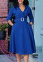 Women's Spring Fashion Turndown Collar Solid Color High Waist Elegant Plus Size Dress