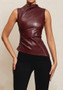 Women's Leather Slim Waist Sleeveless Women's Tank Top