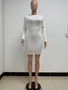 Women Solid Winter Beaded Long Sleeve Bodycon Dress