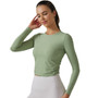 Women Ribbed Stretch Yoga Wear Long Sleeve Sports Running Fitness Yoga T-Shirt