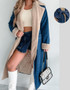 Women Sherpa Turndown Collar Strappy Double Pocket Denim Trench Coat