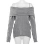 Women Off Shoulder Long Sleeve Loose Solid Knitting Sweater