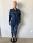 Women Stretch Ripped Washed Long Sleeve Denim Jumpsuit