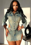 Women Casual Stretch Denim Sksirt Two Piece Set