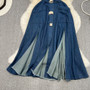 Women Vintage Turndown Collar Cut Out Sleeveless Denim Dress