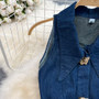 Women Vintage Turndown Collar Cut Out Sleeveless Denim Dress