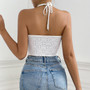 Women Halter Neck Lace-Up Drawstring Irregular Halter Top