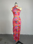 Women's Spring Chic Halter Neck Sleeveless Printed Slim Maxi Dress