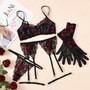 Print Lacemesh Patchwork Sexy 4 Piece Lingerie