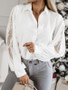 Long Sleeve Patchwork Lace Button Turndown Collar Long Sleeve Loose Shirt