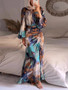 Women Pleated Long Sleeve Maxi Dress