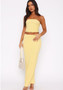 Women's Solid Strapless Top Slit Skirt Set Two Piece Set