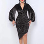 Women's V-Neck Velvet Sequin Fashion Chic Bodycon Dress