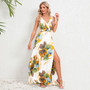 Summer Women's V-Neck Sleeveless Slit Printed Long Strap Dress